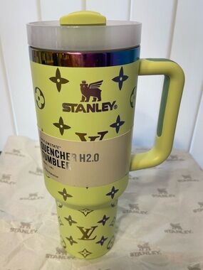 Custom Stanley Lime Green Patterned Insulated Tumbler with Handle